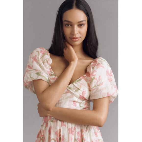 ASTR The Label NWT Sasila Puff Sleeve Smocked Midi Dress in White Size Small - Picture 14 of 14